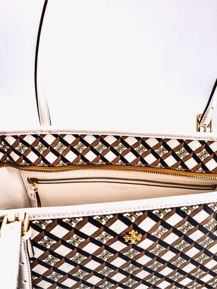 Tory Burch Geo Logo Mini Zip Tote Bag - Ivory Neutral Geo Logo All over