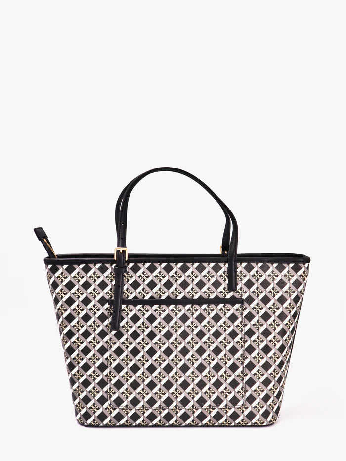 Tory Burch Geo Logo Mini Zip Top Tote Bag - Black Geo Logo Allover